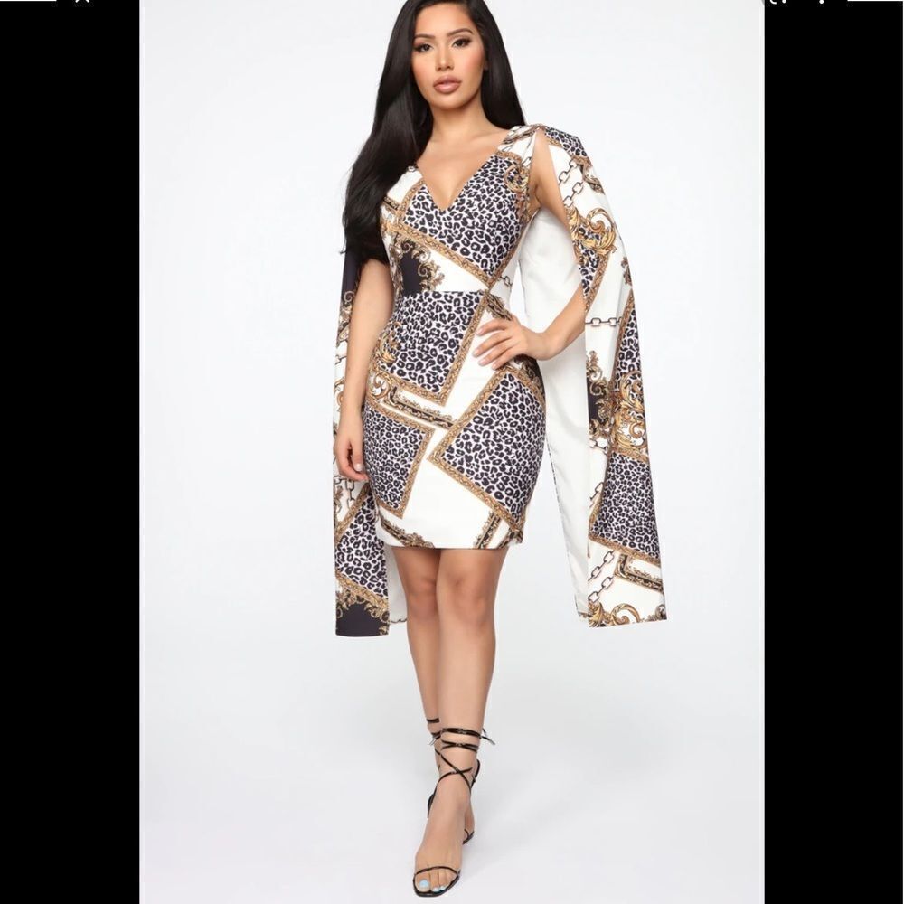 cape sleeve Dress chain print